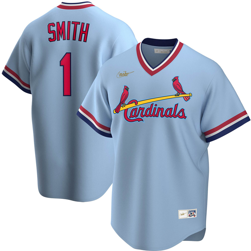 2020 MLB Men St. Louis Cardinals 1 Ozzie Smith Nike Light Blue Road Cooperstown Collection Player Jersey 1